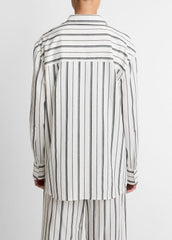 Resort Stripe Oversized Button-Front Shirt in Long Sleeve - WHITE/BLACK