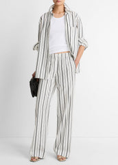 Resort Stripe Oversized Button-Front Shirt in Long Sleeve - WHITE/BLACK