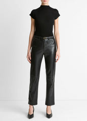 Wool Raglan Cap-Sleeve Mock-Neck Top in Short Sleeve - BLACK