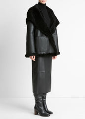 Shearling Hooded Jacket in Jackets - BLACK