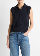 Cable-Knit Wool & Cotton-Blend Sweater Vest in V-Neck - COASTAL BLUE