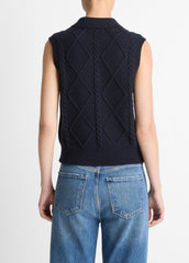 Cable-Knit Wool & Cotton-Blend Sweater Vest in V-Neck - COASTAL BLUE