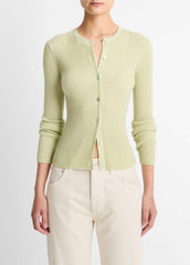 Ribbed Cashmere-Silk Cardigan in Cardigans - PALE FERN