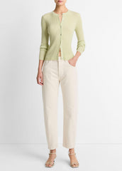 Ribbed Cashmere-Silk Cardigan in Cardigans - PALE FERN