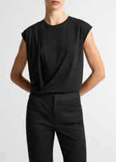 Pima Cotton-Blend Draped Relaxed Top in Tank Tops - BLACK