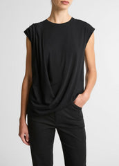 Pima Cotton-Blend Draped Relaxed Top in Tank Tops - BLACK