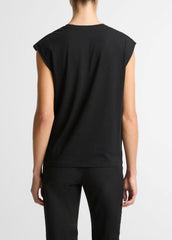 Pima Cotton-Blend Draped Relaxed Top in Tank Tops - BLACK