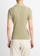 Ribbed Cotton-Blend Polo Shirt in Short Sleeve - OLIVE STONE
