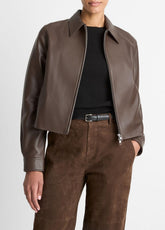 Leather Cropped Zip-Front Jacket in Leather Jackets - CHOCOLATE