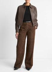 Leather Cropped Zip-Front Jacket in Leather Jackets - CHOCOLATE