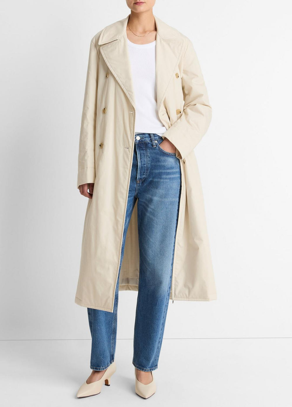 Padded Cotton Long Coat in Coats - WHITE TEA