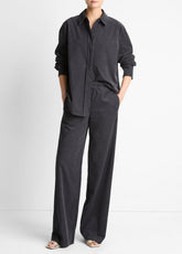 Cotton Corduroy Pull-On Pant in Wide Leg - GRAPHITE