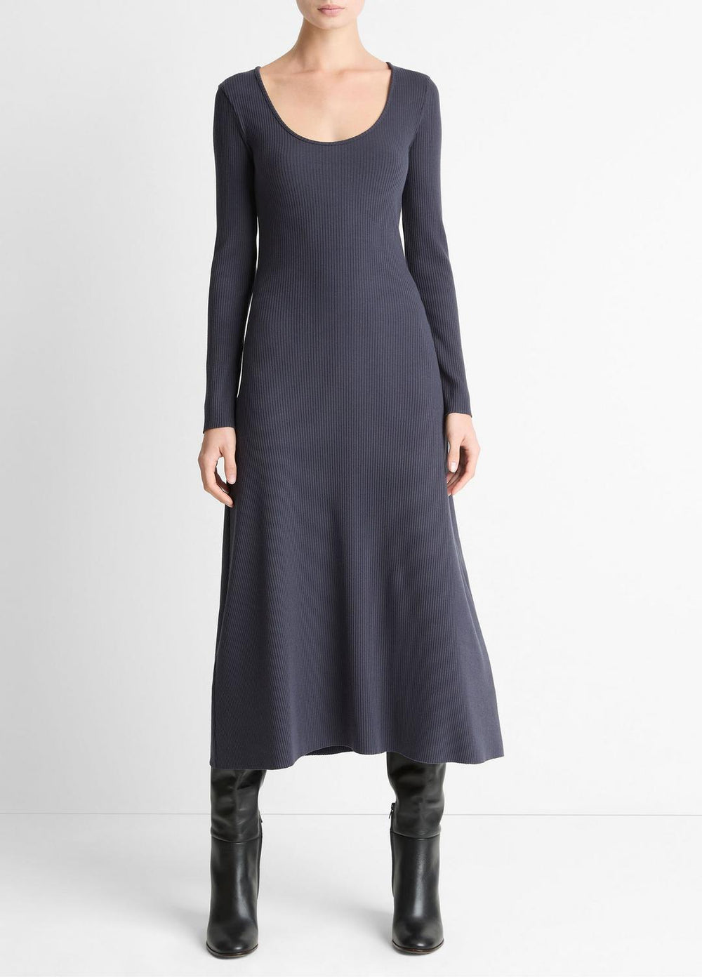 Ribbed Cotton-Blend Scoop-Neck Dress in Dresses - NIGHT MARINE