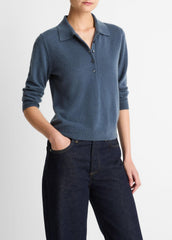Cashmere-Silk Polo Sweater in Cashmere - AZURA