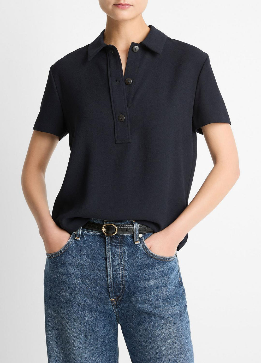 Crepe Polo Shirt in Short Sleeve - COASTAL BLUE
