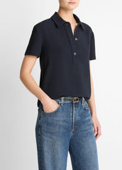 Crepe Polo Shirt in Short Sleeve - COASTAL BLUE