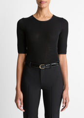 Satin-Trim Wool Elbow-Sleeve T-Shirt in Short Sleeve - BLACK