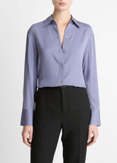 Stretch-Silk Button-Front Blouse in Long Sleeve - MAUVE IRIS