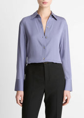 Stretch-Silk Button-Front Blouse in Long Sleeve - MAUVE IRIS