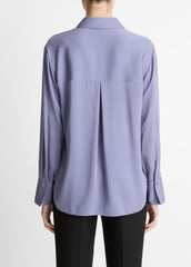 Stretch-Silk Button-Front Blouse in Long Sleeve - MAUVE IRIS