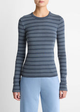 Striped Pima Cotton-Blend Long-Sleeve T-Shirt in Long Sleeve - AZURA COMBO