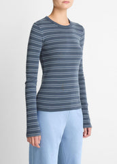 Striped Pima Cotton-Blend Long-Sleeve T-Shirt in Long Sleeve - AZURA COMBO