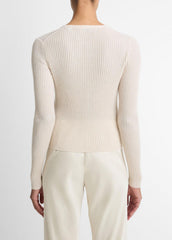 Ribbed Cashmere-Silk Cardigan in Cardigans - WHITE SAND