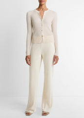 Ribbed Cashmere-Silk Cardigan in Cardigans - WHITE SAND