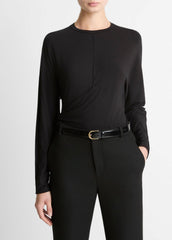 Fixed-Drape Long-Sleeve T-Shirt in Long Sleeve - BLACK