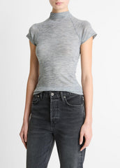 Wool Raglan Cap-Sleeve Mock-Neck Top in Short Sleeve - HEATHER THISTLE