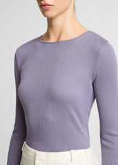 Ribbed Pima Cotton Long-Sleeve T-Shirt in Long Sleeve - MAUVE IRIS