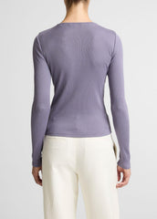 Ribbed Pima Cotton Long-Sleeve T-Shirt in Long Sleeve - MAUVE IRIS