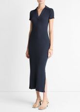 Ribbed Cotton-Blend Polo Dress in Dresses - COASTAL BLUE