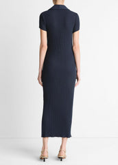 Ribbed Cotton-Blend Polo Dress in Dresses - COASTAL BLUE
