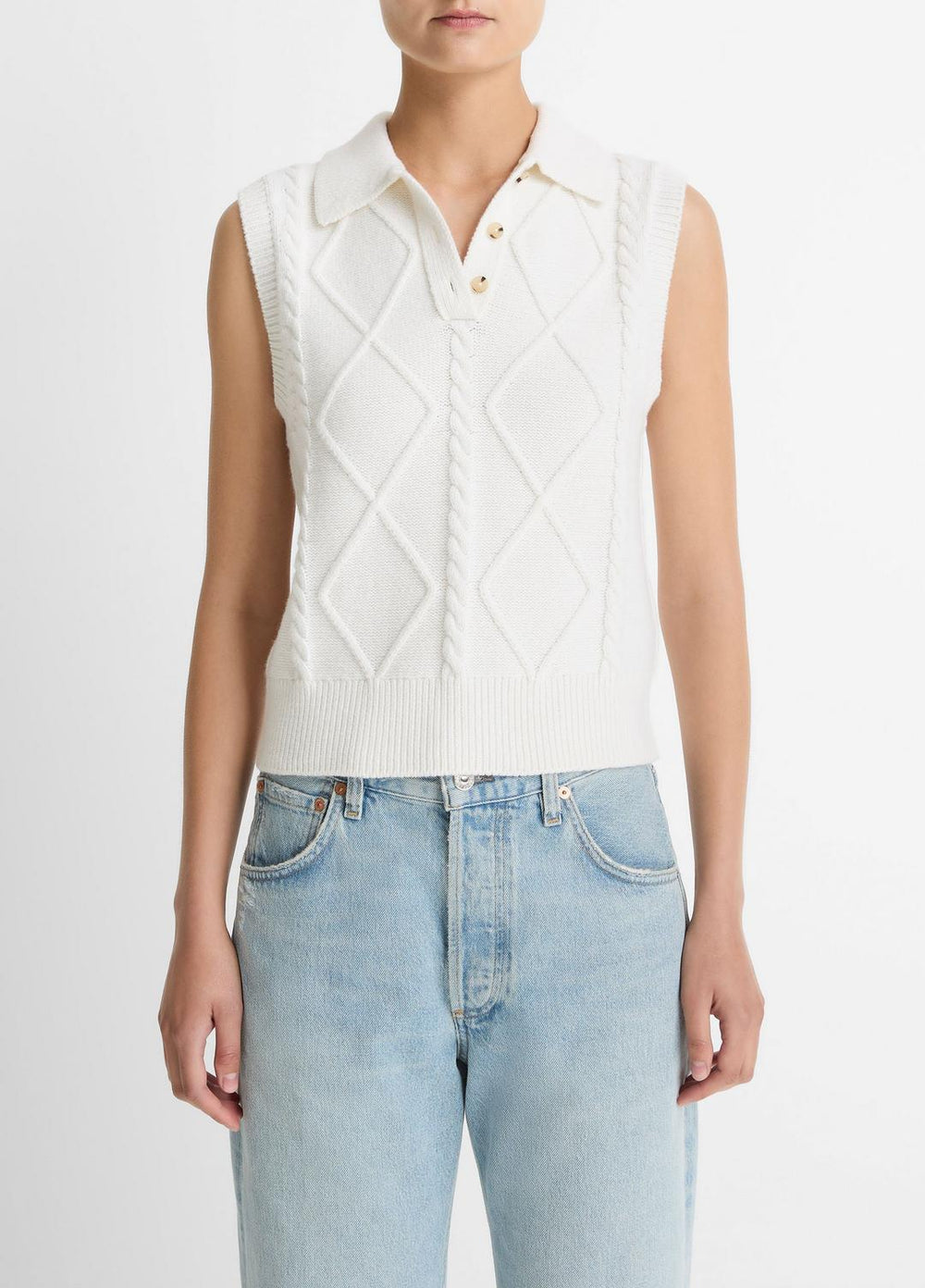 Cable-Knit Wool & Cotton-Blend Sweater Vest in V-Neck - OFF WHITE