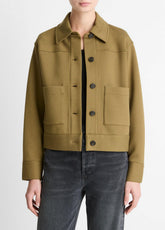 Double-Face Cropped Jacket in Jackets - DARK OLIVE STONE