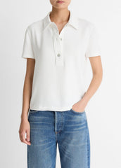 Crepe Polo Shirt in Short Sleeve - OFF WHITE