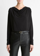 Matte Jersey Cowl-Neck Top in Long Sleeve - BLACK