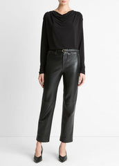 Matte Jersey Cowl-Neck Top in Long Sleeve - BLACK