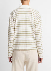 Striped Cotton Long-Sleeve Polo Shirt in Long Sleeve - OLIVE STONE COMBO