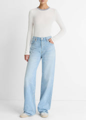 Tipped Heathered Pima Cotton-Blend Long-Sleeve T-Shirt in Long Sleeve - OFF WHITE COMBO