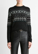 Fair Isle Plush Cashmere Sweater in Crew Neck - BLACK/WHITE COMBO