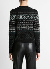 Fair Isle Plush Cashmere Sweater in Crew Neck - BLACK/WHITE COMBO