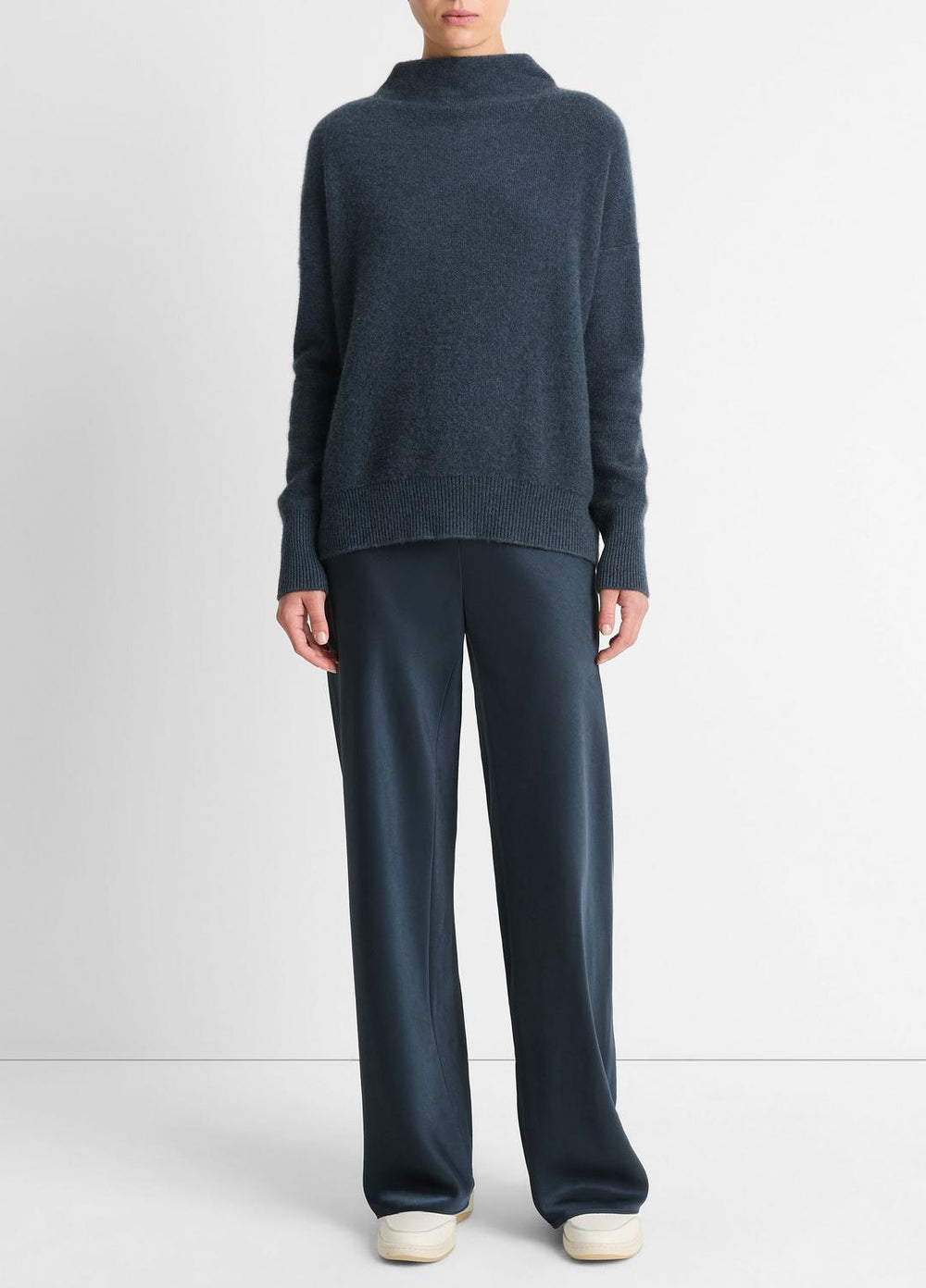 Plush Cashmere Funnel-Neck Sweater in Turtleneck - HEATHER TIDE STONE