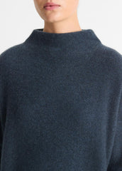 Plush Cashmere Funnel-Neck Sweater in Turtleneck - HEATHER TIDE STONE