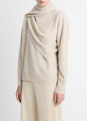 Draped-Shawl Wool-Cashmere Sweater in Turtleneck - HEATHER DOVE OAT