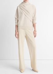 Draped-Shawl Wool-Cashmere Sweater in Turtleneck - HEATHER DOVE OAT