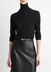 Cashmere-Silk Three-Quarter-Sleeve Mock-Neck Sweater in Turtleneck - BLACK