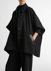 Leather-Trim Wool Cape in Accessories - BLACK