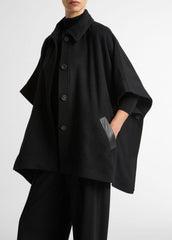 Leather-Trim Wool Cape in Accessories - BLACK